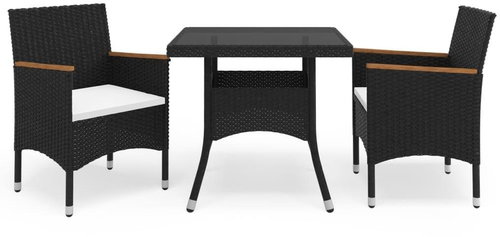 3-piece garden dining set black polyrattan and acacia wood 3058314 3058314 - Garden Furniture - Main image