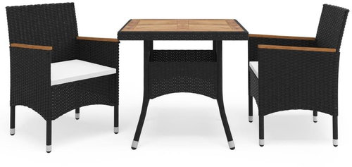 3-piece garden dining set black polyrattan and acacia wood 3058316 3058316 - Garden Furniture - Main image