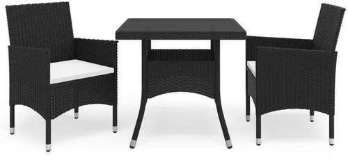 3-piece garden dining set black polyrattan and glass 3058308 3058308 - Garden Furniture - Main image
