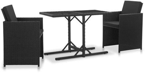 3-piece garden dining set with black polyrattan cushions 46373 46373 - Garden Furniture - Main image
