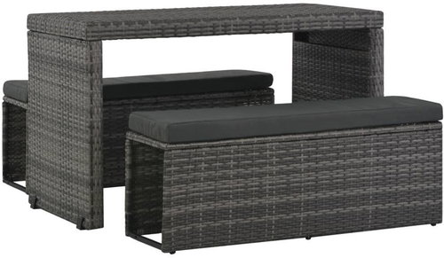 3-piece garden dining set with cushions gray polyrattan 44719 44719 - Garden Furniture - Main image