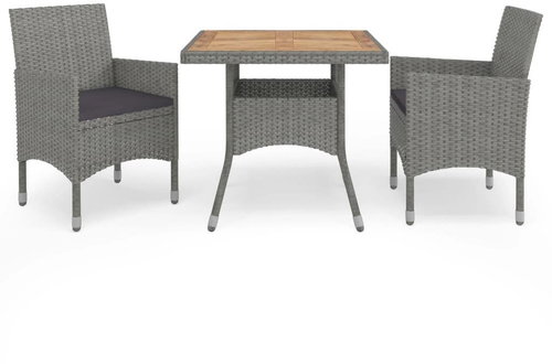3-piece garden dining set gray polyratan and acacia wood 3058313 3058313 - Garden Furniture - Main image