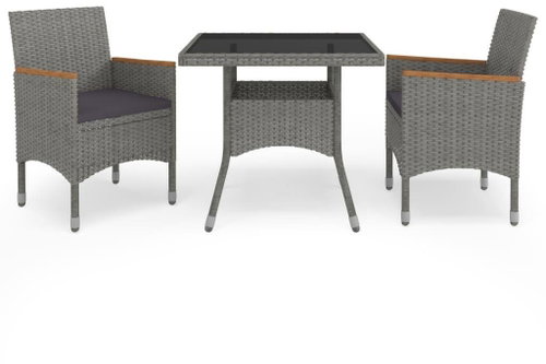 3-piece garden dining set gray polyrattan and acacia wood 3058315 3058315 - Garden Furniture - Main image