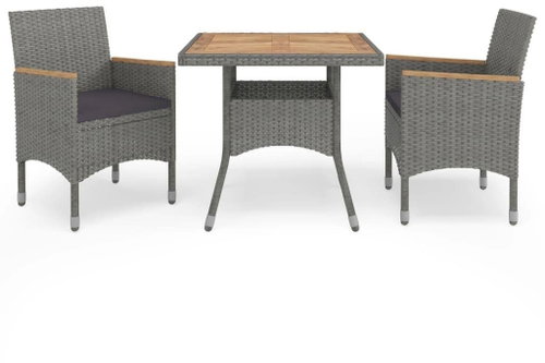 3-piece garden dining set gray polyratan and acacia wood 3058317 3058317 - Garden Furniture - Main image