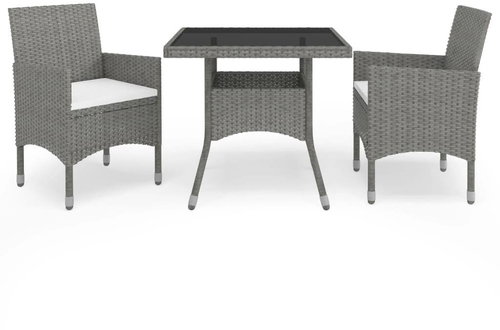 3-piece garden dining set gray polyrattan and glass 3058309 3058309 - Garden Furniture - Main image