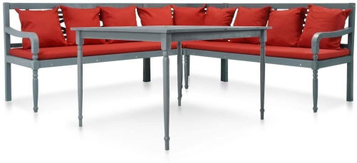 4-piece garden sofa solid acacia gray-red 43699 43699 - Garden Furniture - Main image