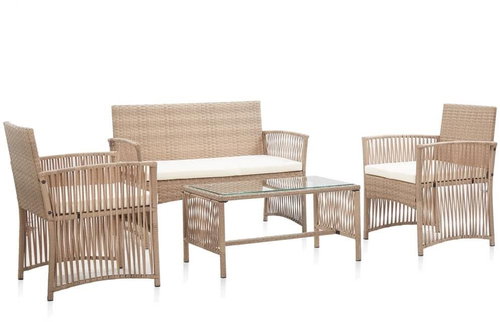 4-piece garden sofa with cushions polyrattan beige 46436 46436 - Garden Furniture - Main image