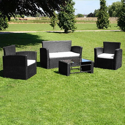 4-piece garden sofa with cushions polyratan black 40474 40474 - Garden Furniture - Main image