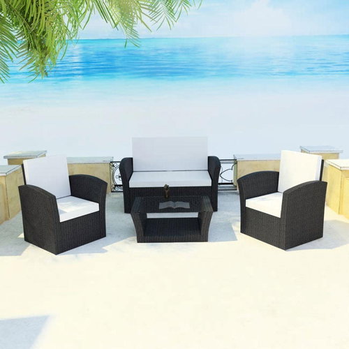 4-piece garden sofa with cushions polyratt black 42642 42642 - Garden Furniture - Main image