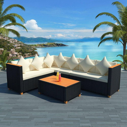 4-piece garden sofa with cushions polyratan black 43000 43000 - Garden Furniture - Main image