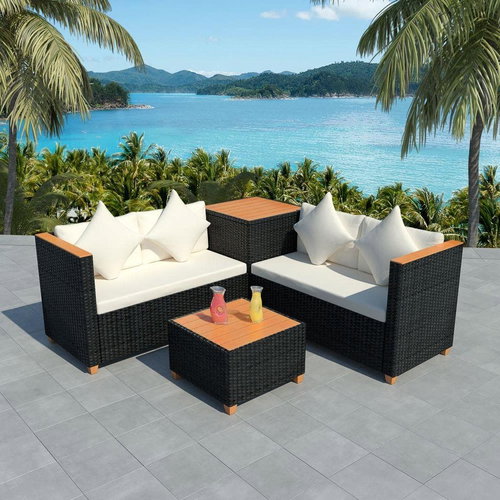 4-piece garden sofa with cushions polyratan black 43003 43003 - Garden Furniture - Main image