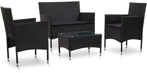 4-piece garden sofa with cushions polyratan black 45813 45813 - Garden Furniture - Main image