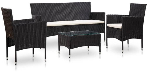 4-piece garden sofa with cushions polyratt black 45889 45889 - Garden Furniture - Main image