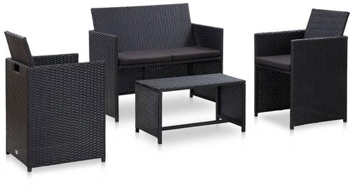 4-piece garden sofa with cushions polyratt black 46390 46390 - Garden Furniture - Main image