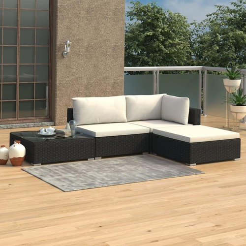 4-piece garden sofa with cushions polyratt black 46778 46778 - Garden Furniture - Main image