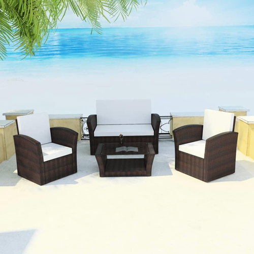 4-piece garden sofa with cushions polyrattan brown 42641 42641 - Garden Furniture - Main image