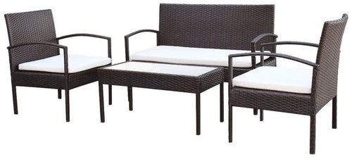 4-piece garden sofa with cushions polyrattan brown 42672 42672 - Garden Furniture - Main image
