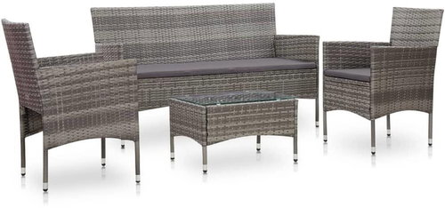 4-piece garden sofa with cushions polyrattan gray 45890 45890 - Garden Furniture - Main image