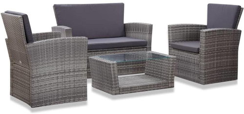 4-piece garden sofa with cushions polyrattan gray 46086 46086 - Garden Furniture - Main image