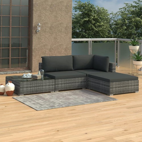 4-piece garden sofa with cushions polyrattan gray 46779 46779 - Garden Furniture - Main image