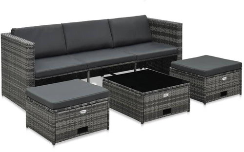 4-piece garden sofa with cushions polyrattan gray 48145 48145 - Garden Furniture - Main image