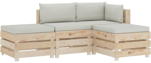 4-piece garden sofa made of pallets + beige wood cushions 3051812 3051812 - Garden Furniture - Main image