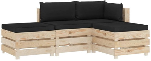 4-piece garden sofa made of pallets + black cushions wood 3051743 3051743 - Garden Furniture - Main image