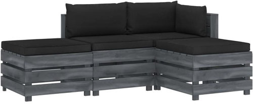 4-piece garden sofa made of pallets + black cushions wood 3052019 3052019 - Garden Furniture - Main image