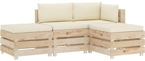 4-piece garden sofa made of pallets + cream pillows wood 3051835 3051835 - Garden Furniture - Main image
