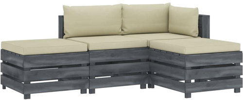 4-piece garden sofa made of pallets + cream pillows wood 3052111 3052111 - Garden Furniture - Main image