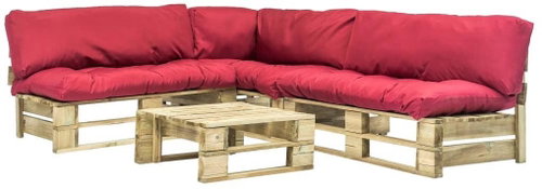 4-piece garden sofa made of pallets and red cushions wood 275304 275304 - Garden Furniture - Main image