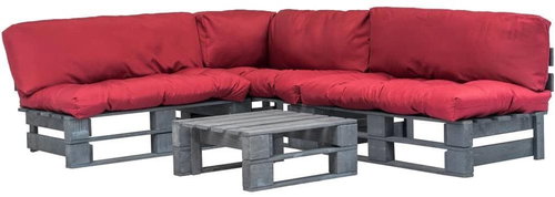 4-piece garden sofa made of pallets and red cushions wood 275307 275307 - Garden Furniture - Main image