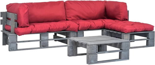4-piece garden sofa made of pallets and red cushions wood 275313 275313 - Garden Furniture - Main image