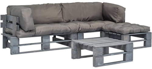 4-piece garden sofa made of pallets and gray cushions wood 275312 275312 - Garden Furniture - Main image