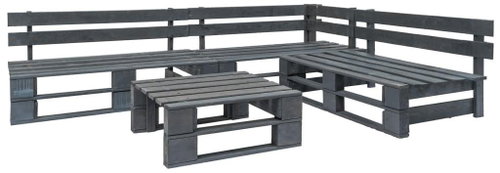 4-piece garden sofa made of pallets wood gray 276314 276314 - Garden Furniture - Main image