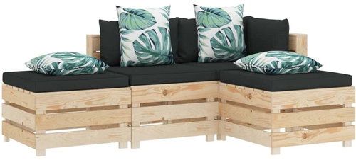 4-piece garden sofa made of pallets flowered pillows wood 3051858 3051858 - Garden Furniture - Main image