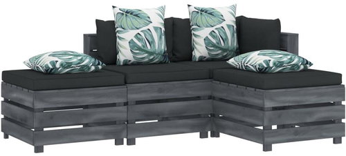 4-piece garden sofa set of pallets flowered cushion wood 3052134 3052134 - Garden Furniture - Main image