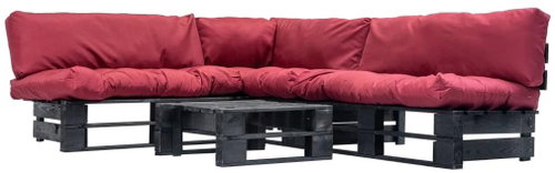 4-piece garden seating set made of pallets red pillows wood 277423 277423 - Garden Furniture - Main image