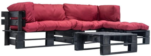 4-piece garden seating set made of pallets red pillows wood 277427 277427 - Garden Furniture - Main image