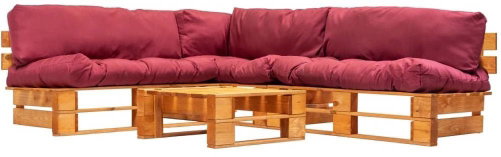 4-piece garden seating set made of pallets red pillows wood 277456 277456 - Garden Furniture - Main image