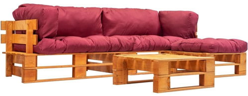 4-piece garden seating set made of pallets red cushions wood 277460 277460 - Garden Furniture - Main image