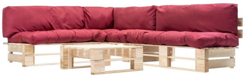 4-piece garden seating set made of pallets red pillows wood 277489 277489 - Garden Furniture - Main image