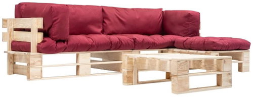 4-piece garden seating set made of pallets red pillows wood 277493 277493 - Garden Furniture - Main image