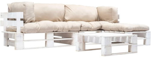 4-piece garden seating set from pallets sand cushions wood 277392 277392 - Garden Furniture - Main image