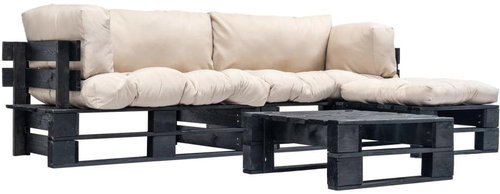 4-piece garden seating set from pallets sand cushion wood 277425 277425 - Garden Furniture - Main image