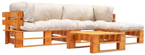 4-piece garden seating set made of pallets sand cushion wood 277458 277458 - Garden Furniture - Main image
