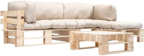 4-piece garden seating set from pallets sand cushion wood 277491 277491 - Garden Furniture - Main image