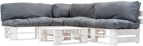 4-piece garden seating set made of pallets gray pillows wood 277389 277389 - Garden Furniture - Main image