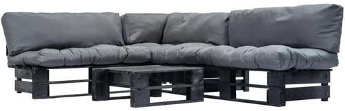4-piece garden seating set made of pallets gray pillows wood 277422 277422 - Garden Furniture - Main image