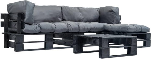 4-piece garden seating set made of pallets gray pillows wood 277426 277426 - Garden Furniture - Main image